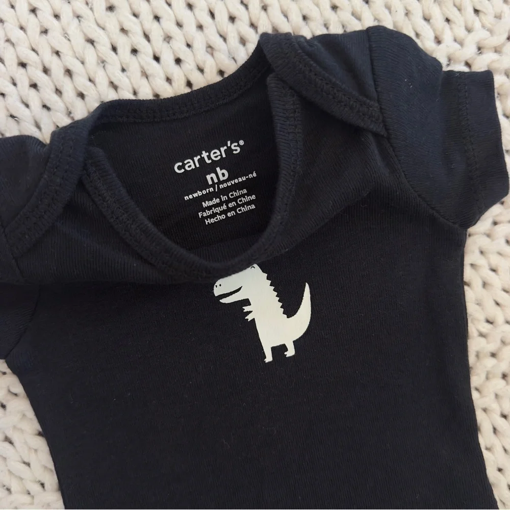 NWOT Carter's Dinosaur Black Baby Newborn Onesie Bodysuit
